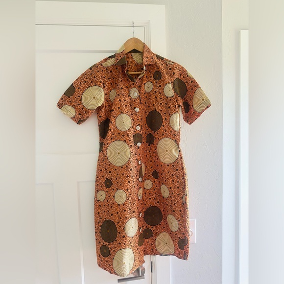 Orange African Print Shirt Dress - Picture 7 of 9